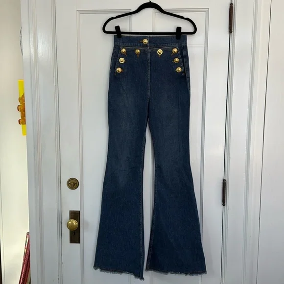 Dundas Button-Detailed High-Rise Flared Jeans Size 42 - Picture 2 of 12